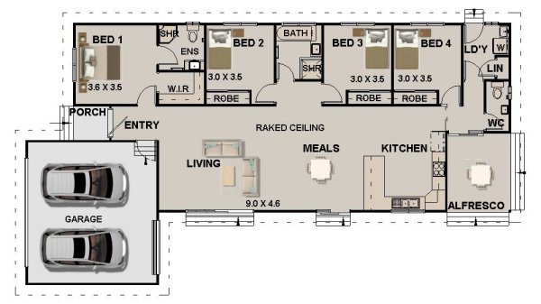 steel frame 4 bedroom house plan